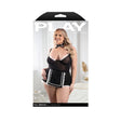 Full Service 3 Piece Maid Costume Set 1X/2X Black featuring a model in a glitter mesh chemise with matching accessories.