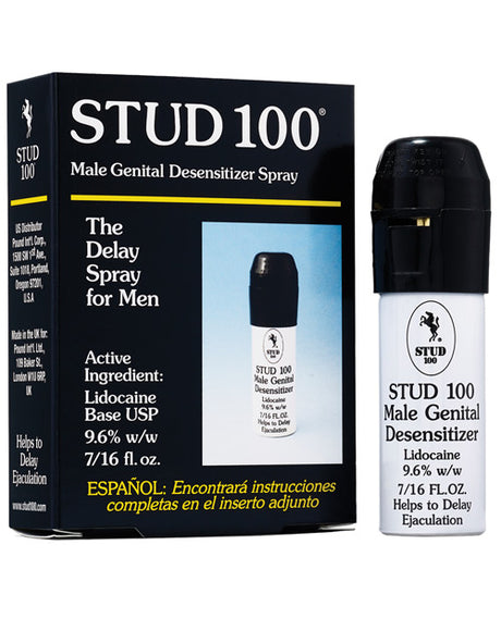 Stud 100 Male Genital Desensitizer Spray 7/16 fl. oz. for delayed ejaculation and enhanced control during intercourse.