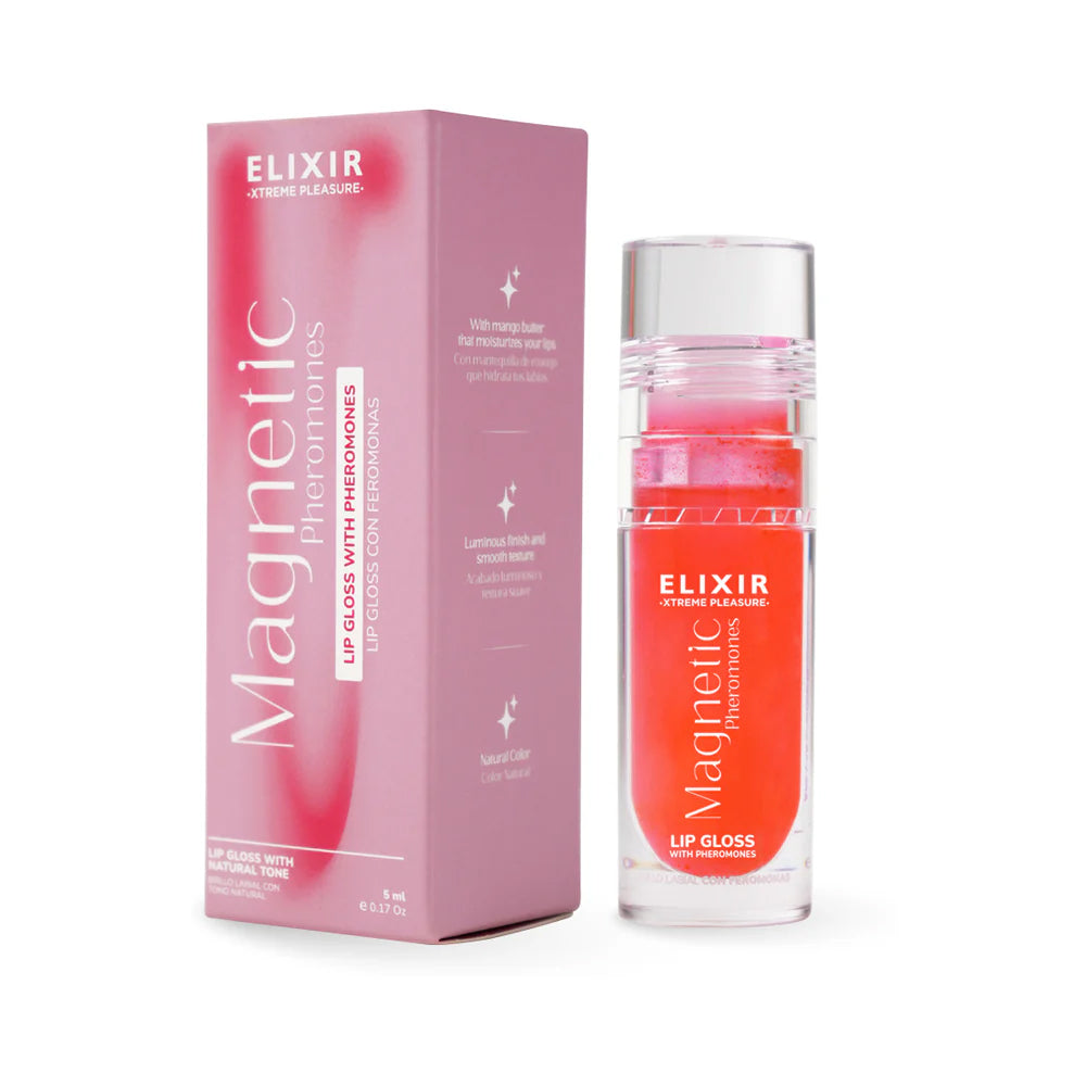 Elixir Magnetic Lip Gloss With Pheromones 5 ml in packaging, highlighting its shiny finish and pheromone infusion.