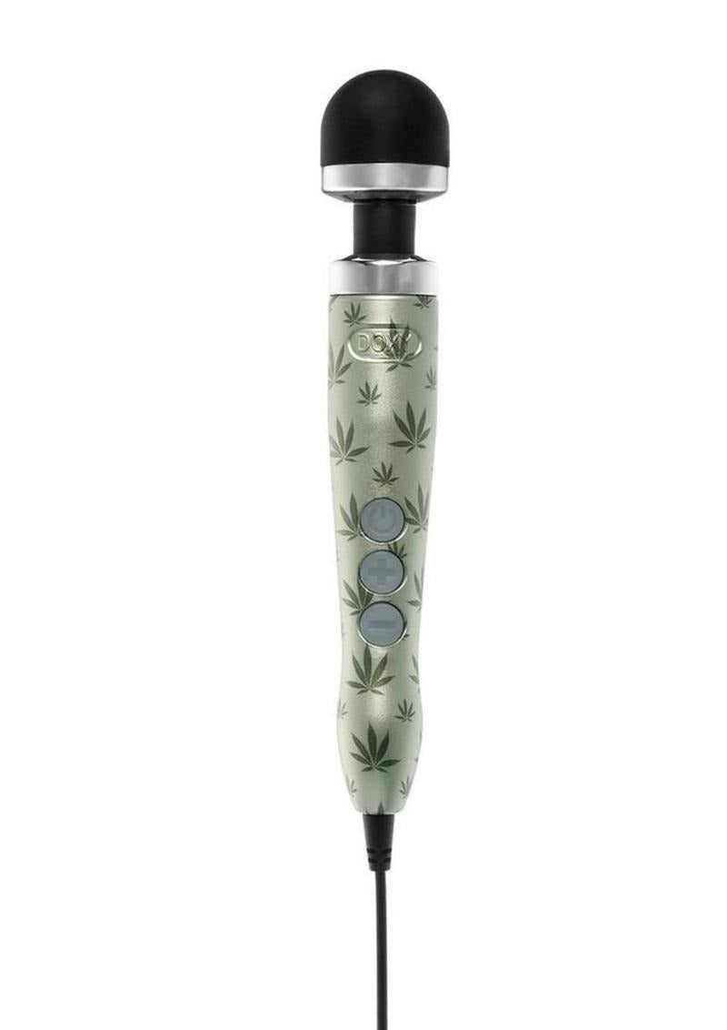 Doxy Die Cast 3 Wand Plug-In Wand Massager Cannabis Pattern with sleek design and cannabis leaf motifs.