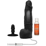 Merci Squirting Cumplay Cock 10 inch Vac-u-lock Dildo Black with accessories and lube bottle.