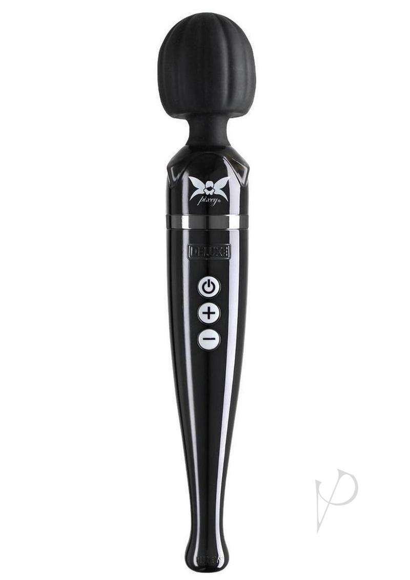 Pixey Deluxe Rechargeable Wand Massager Black Chrome with ergonomic design and intuitive controls for ultimate relaxation.