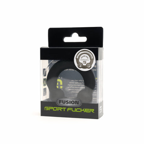 Sport Fucker Fusion Ring Grand Prix Regular Cock Ring in packaging showcasing silicone and metal design.