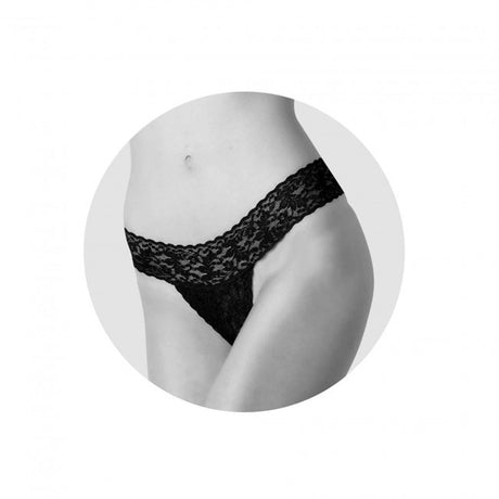 Love To Love Secret Panty 2 Vibrating Panty Black Onyx displayed in lace black G-string style.