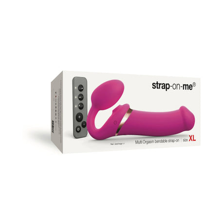 Strap-On-Me Multi Orgasm Strapless Strap-On Fuchsia XL with remote and bendable design.