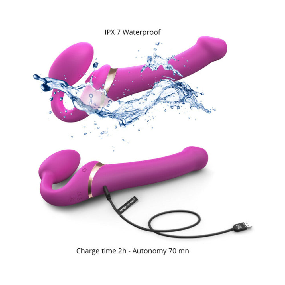 Strap-On-Me Multi Orgasm Strapless Strap-On Fuchsia XL featuring three motors and waterproof design