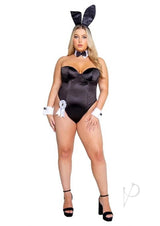 Playboy Classic Bunny Costume 1XLarge Black featuring a corset bodysuit and signature bunny accessories.