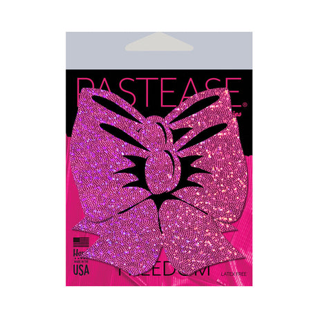 Pastease Bow Hot Pink Glitter Bows Nipple Pasties packaging showcasing vibrant glitter bows.