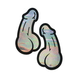 Pastease Penis Holographic Silver Dick Nipple Pasties featuring playful holographic design.