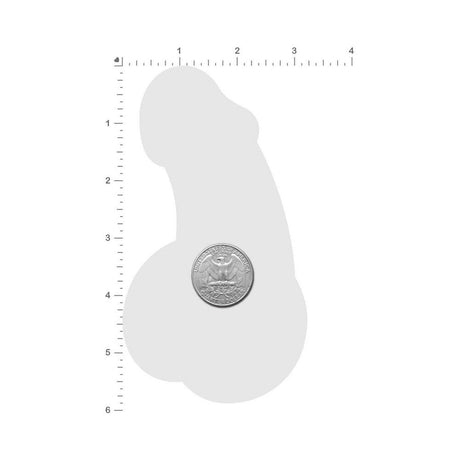Pastease Penis Holographic Silver Dick Nipple Pasties silhouette shown with a quarter for size comparison.