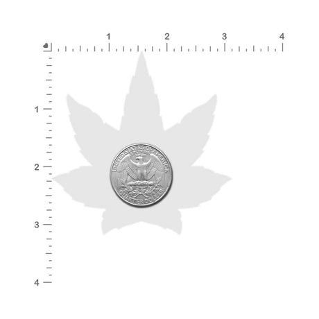 Pastease Indica Pot Leaf Green Weed Nipple Pasties displayed with a quarter for size comparison.
