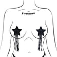 Pastease Black Sparkle Star Long Fringe Tassel Pasties on a model illustrating their burlesque-inspired design.