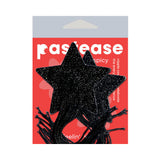 Pastease Black Sparkle Star Long Fringe Tassel Pasties in packaging, featuring glittery star-shaped nipple covers.
