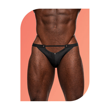Wow Magnificence Micro V Thong Black S/M on a model showcasing bold minimal style and eye-catching hardware details.
