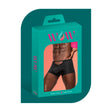 Male Power Wow Magnificence Mini Short Black Large packaging featuring men's sexy underwear with a unique cut-out design.