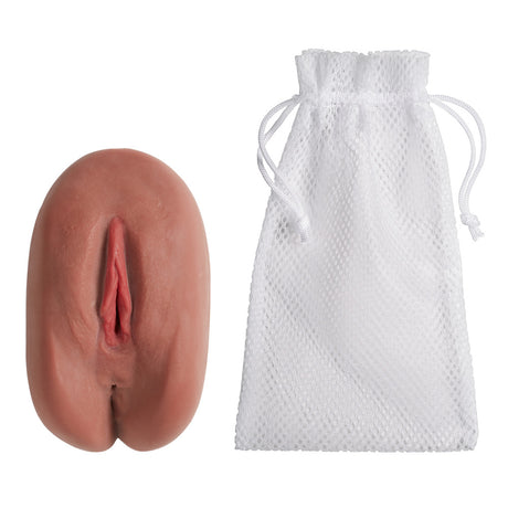 Cloud 9 Personal Pussy & Anal Body Mold Stroker Brown with a mesh storage pouch, showcasing realistic dual openings.