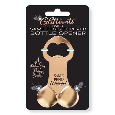 Glitterati Party Same Penis Forever Bottle Opener, a fun and elegant novelty accessory for parties.
