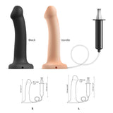 Strap-On-Me Small Squirting Cum Dildo Vanilla shown with black option, featuring an ergonomic design and built-in ejaculation system.