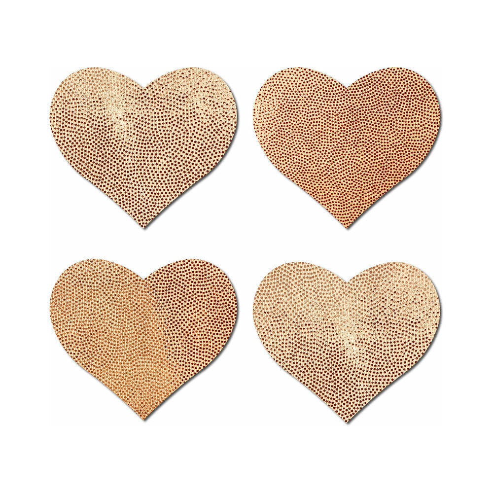 Pastease Petites Liquid Hearts Pasties Rose Gold 2-pack featuring heart-shaped nipple covers in shimmering rose gold.
