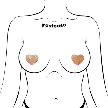 Pastease Petites Liquid Hearts Pasties Rose Gold 2-pack displayed on a silhouette model with heart-shaped nipple covers.