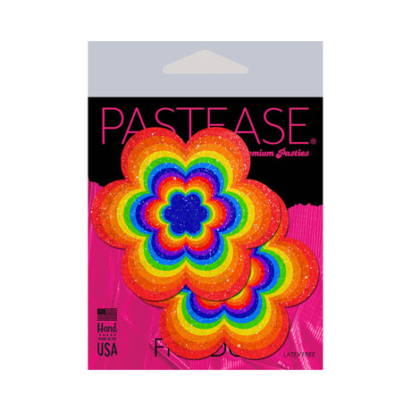 Pastease Rainbow Daisy Pasties vibrant flower-shaped pasties in packaging, perfect for festivals and themed parties.