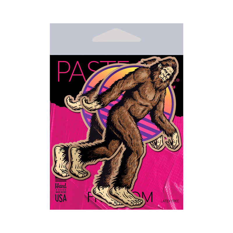 Pastease Sasquatch Bigfoot Pasties packaging featuring a playful illustration of Bigfoot with colorful background.