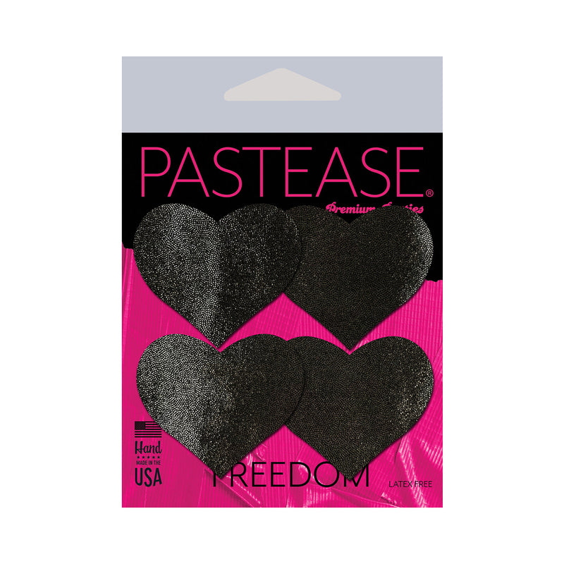 Pastease Petites Liquid Hearts Pasties Black 2-pack packaging showcasing heart-shaped nipple covers.
