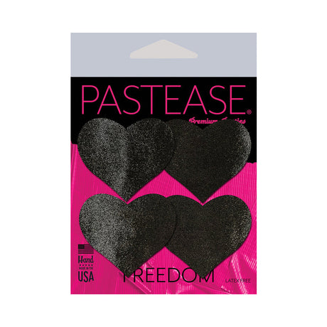 Pastease Petites Liquid Hearts Pasties Black 2-pack packaging showcasing heart-shaped nipple covers.
