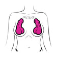 Pastease Penis Nipple Pasties Neon Pink displayed on a model, featuring playful penis-shaped design in vivid neon pink.