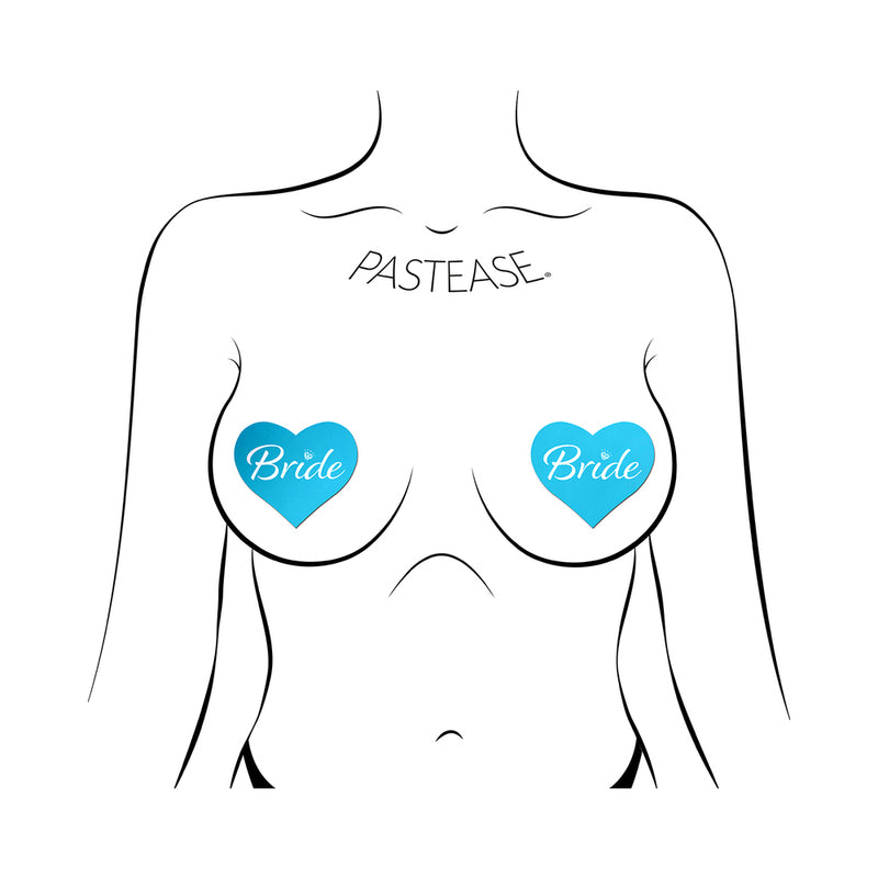 Pastease Bride Blue Heart Pasties on a silhouette model, showcasing playful bridal style in robin's egg blue.