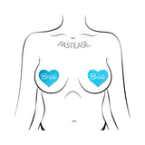 Pastease Bride Blue Heart Pasties on a silhouette model, showcasing playful bridal style in robin's egg blue.