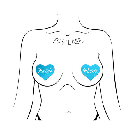 Pastease Bride Blue Heart Pasties on a silhouette model, showcasing playful bridal style in robin's egg blue.