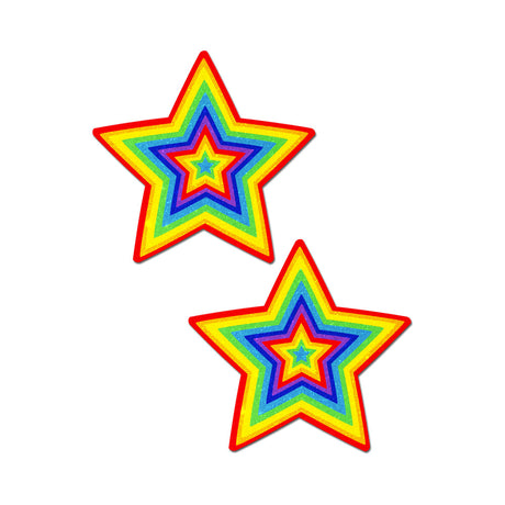 Pastease Glitter Pumping Star Pasties Rainbow in vibrant star shapes with multicolored glitter for a fun look.