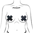 Pastease Crystal Sparkling Crosses Pasties Black on a model with a bold, glamorous design showcasing crystal detail.
