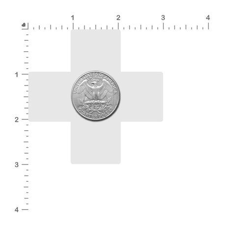 A United States quarter dollar coin centered on a cross-shaped background for size reference.