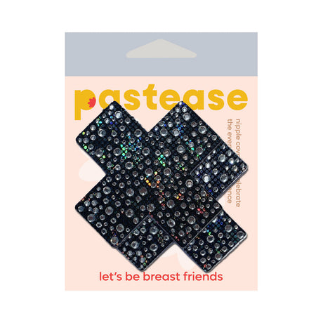 Pastease Crystal Sparkling Crosses Pasties Black with rhinestones on packaging for glamorous looks.
