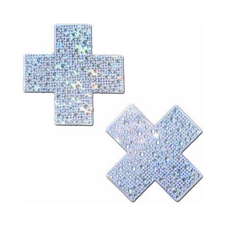 Pastease Crystal Sparkling Crosses Pasties Silver showcased with shimmering crystal details.