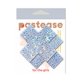 Pastease Crystal Sparkling Crosses Pasties Silver with sparkling crystal detail on a packaging backing.
