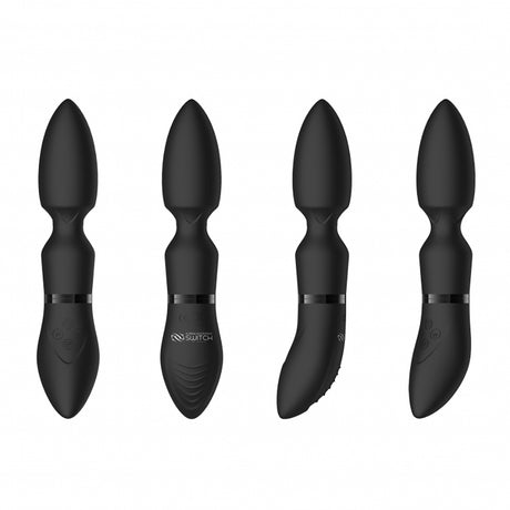 Shots Toys Pleasure Kit #4 Vibrator Set Black with four interchangeable attachments in sleek black design.