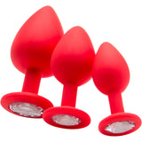 Ouch Regular Diamond Butt Plug Red set of three, featuring smooth silicone and diamond-shaped bases for anal play.