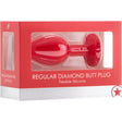 Ouch Regular Diamond Butt Plug Red in packaging showcasing smooth silicone design and jewel-like base.