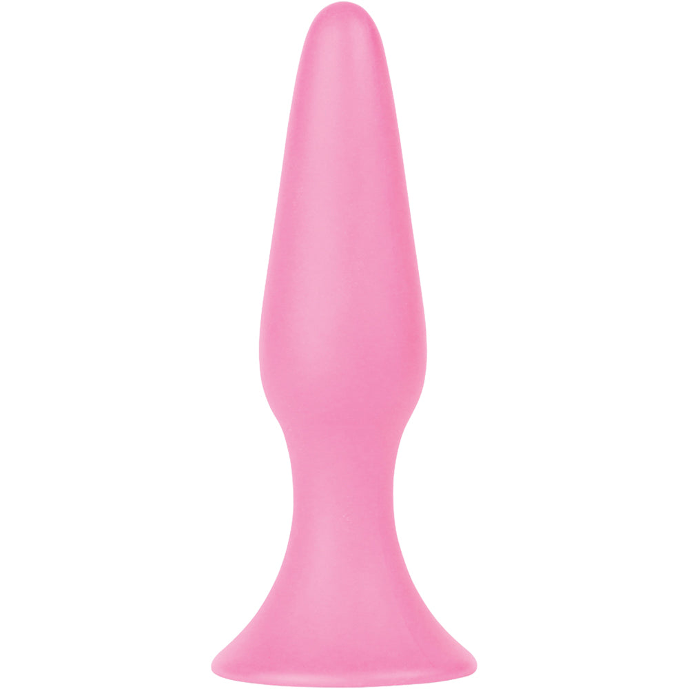 Shots Toys Silky Buttplug Big Pink with smooth conical shape and suction cup base for comfortable anal play.