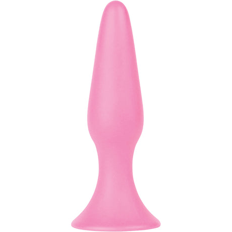 Shots Toys Silky Buttplug Big Pink with smooth conical shape and suction cup base for comfortable anal play.