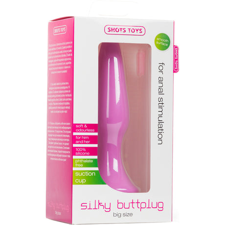 Shots Toys Silky Buttplug Big Pink package showcasing its design for anal stimulation.