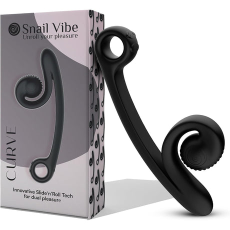 Snail Vibe Curve Dual Stimulator Black demonstrating its ergonomic design and innovative Slide'n'Roll Technology.