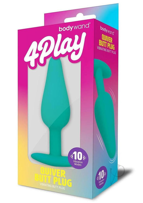 Bodywand 4Play Quiver Rechargeable Butt Plug Aqua packaging featuring 10 vibration modes for playful enjoyment.