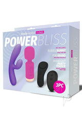 Bodywand Power Bliss Set (3 Piece) Assorted Colors featuring Bubble Bunny, Pinx Wand, and Midnight Panty Teaser.