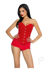 Leg Avenue Glitter Boned Corset with Lace-Up Back Red showing structured shaping and eye-catching sparkle.