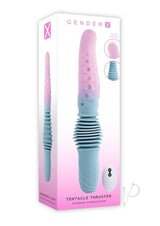 Gender X Tentacle Thruster Silicone Vibrator Blue and Pink packaging showcasing its vibrant colors and textured design.