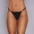 Allure Adore Sunset Lace Thong Black One Size featuring lace design, bow, and polished silver hoops.